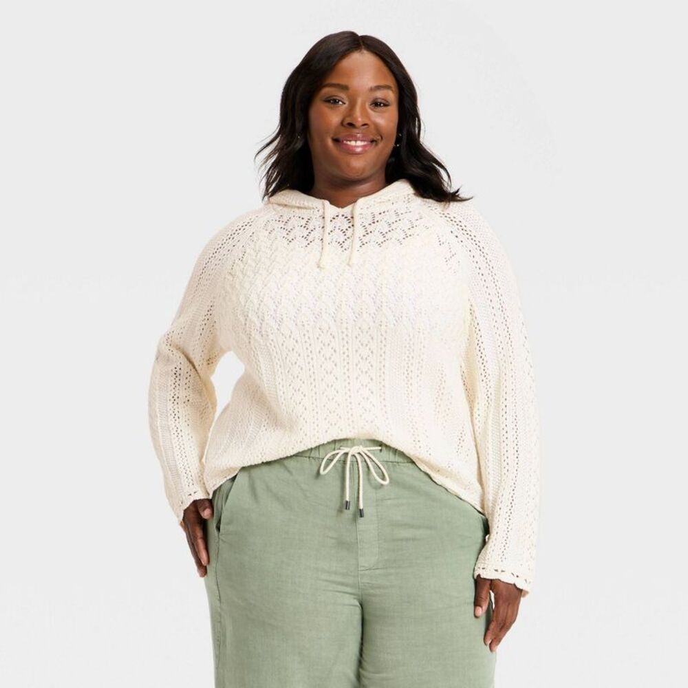 Women's Hooded Pullover Sweatshirt - Universal Thread Cream XXL